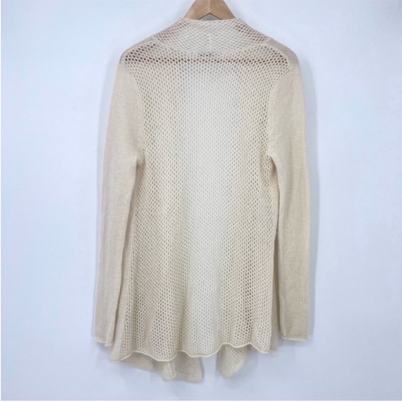100% Cashmere Ivory Subtle Luxury Open Front Perforated Cardigan size S/M - Picture 7 of 9